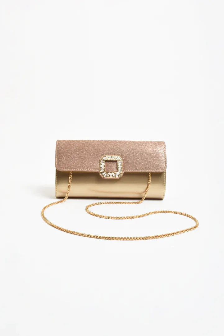 Dolores Diamante Clasp Foldover Clutch Gold