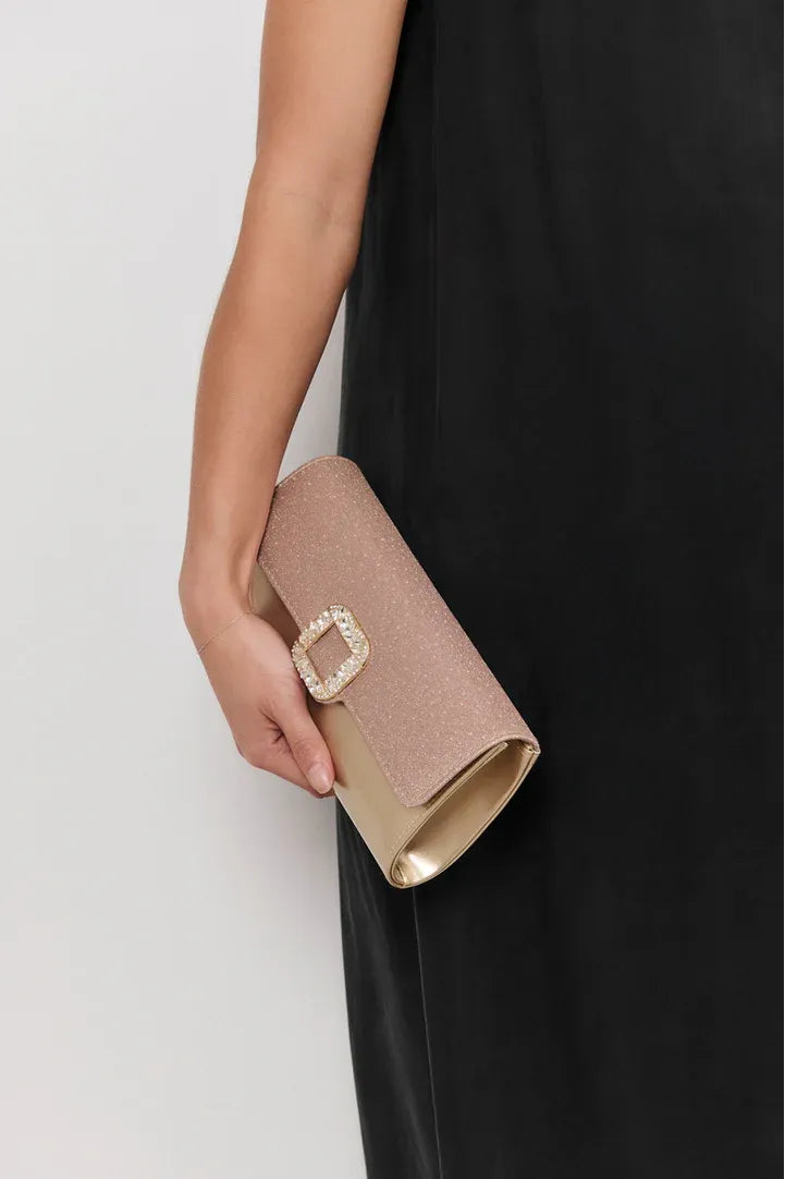 Dolores Diamante Clasp Foldover Clutch Gold