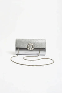 Dolores Diamante Clasp Foldover Clutch Silver