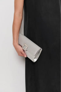 Dolores Diamante Clasp Foldover Clutch Silver
