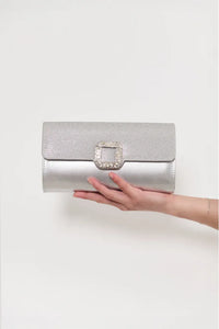 Dolores Diamante Clasp Foldover Clutch Silver