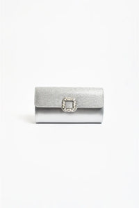 Dolores Diamante Clasp Foldover Clutch Silver