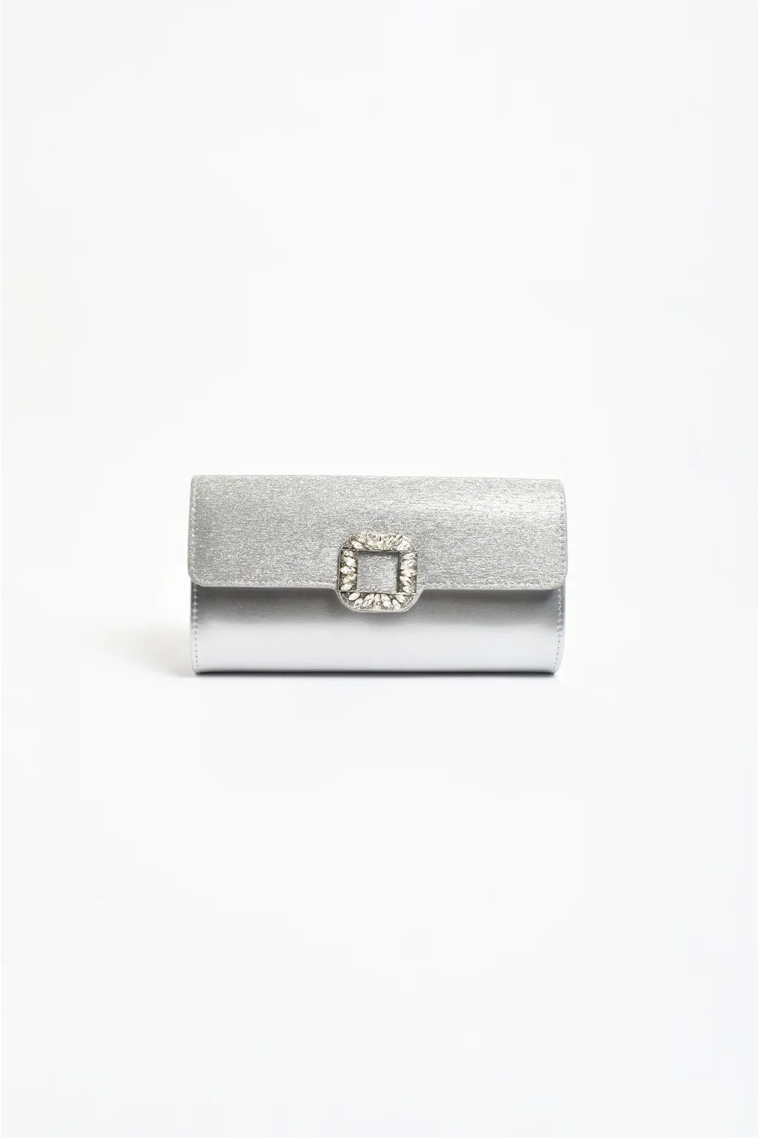 Dolores Diamante Clasp Foldover Clutch Silver