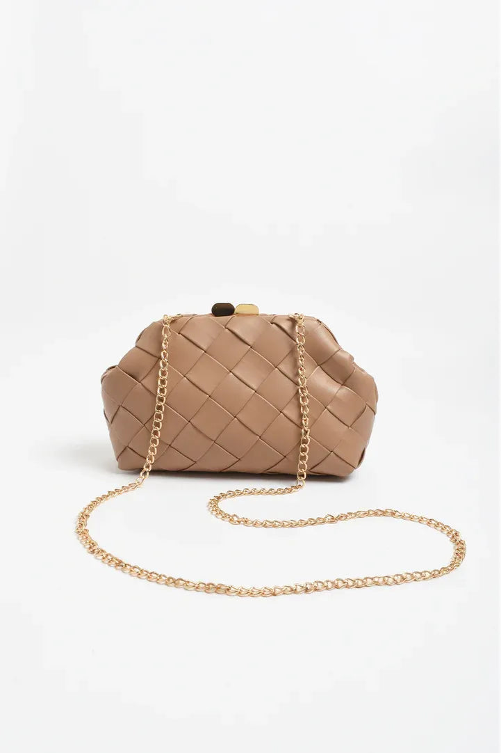 Amelie Weave Clutch Camel