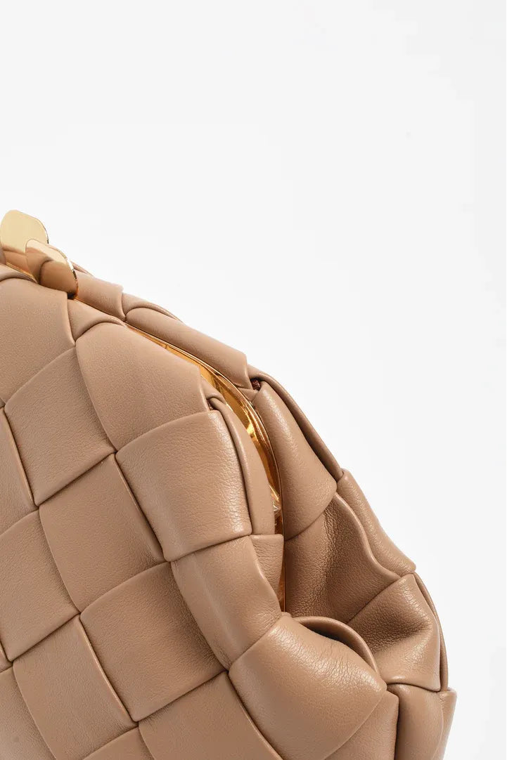 Amelie Weave Clutch Camel