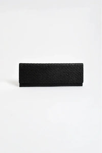 Long Woven Fold Over Clutch Black