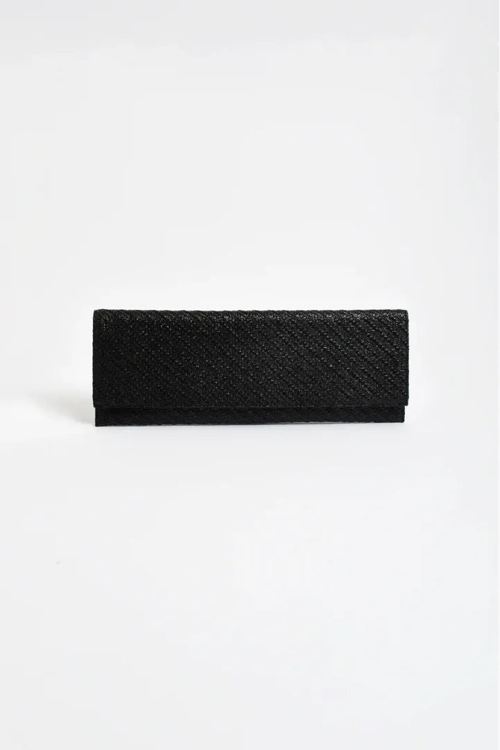 Long Woven Fold Over Clutch Black