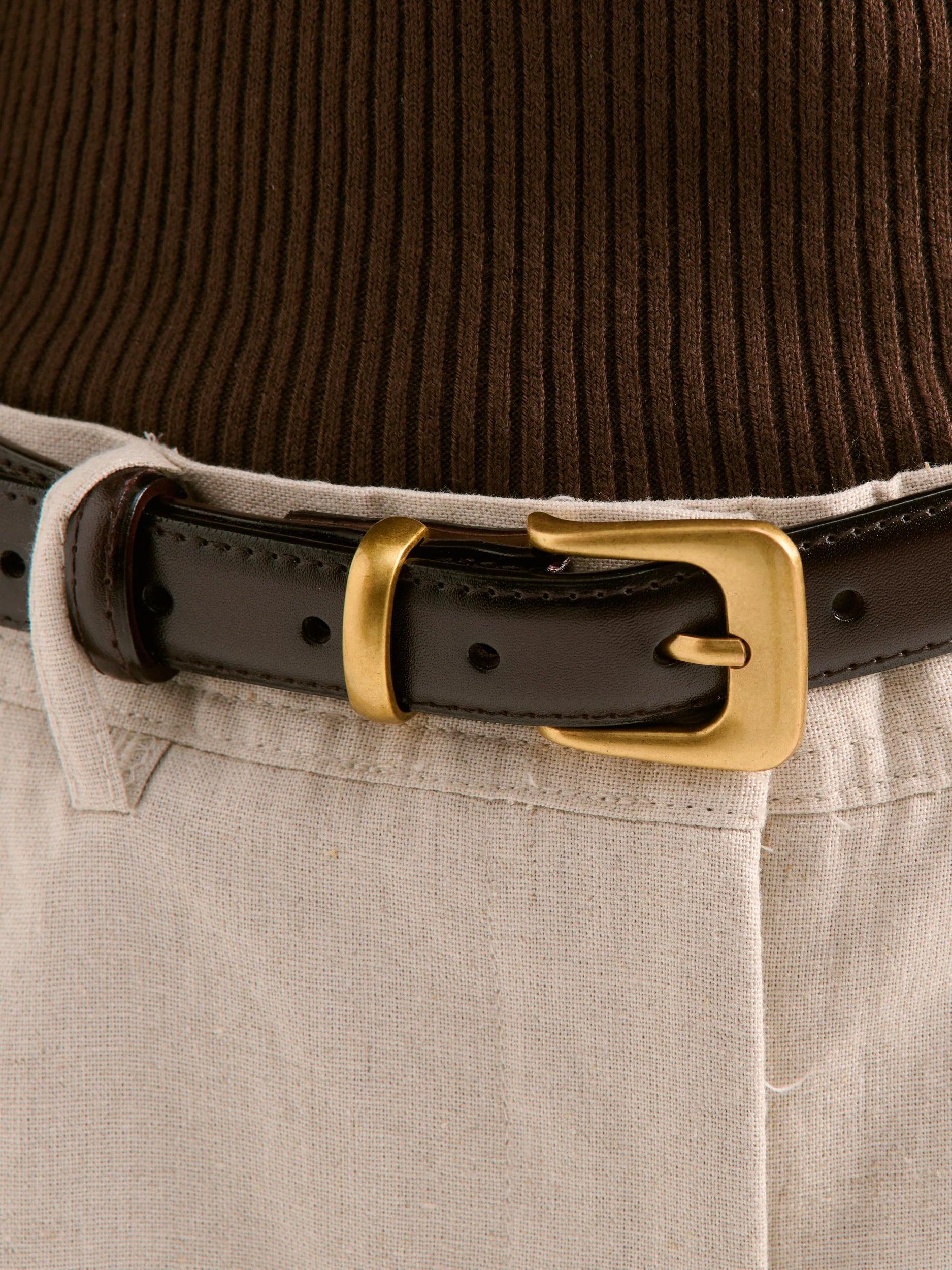 Greta Thin Genuine Leather Belt Brown