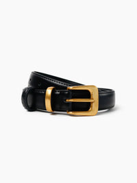 Greta Thin Genuine Leather Belt Black