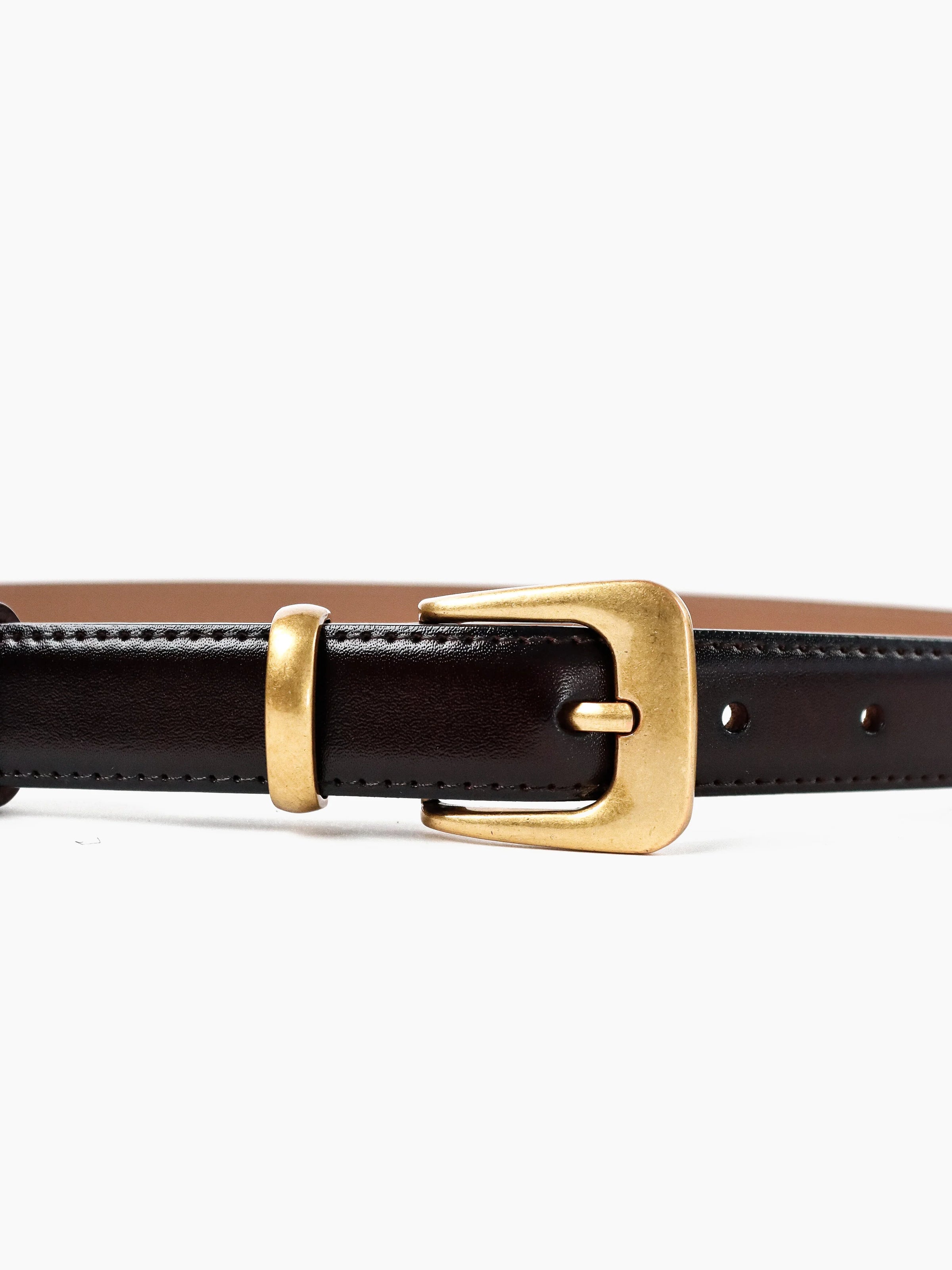 Greta Thin Genuine Leather Belt Brown
