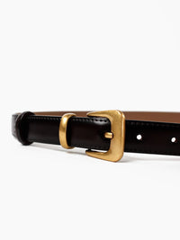 Greta Thin Genuine Leather Belt Brown