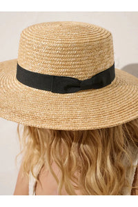 Black Ribbon Trim Boater Hat
