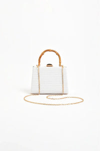 Bamboo Handle Weave Small Bag White