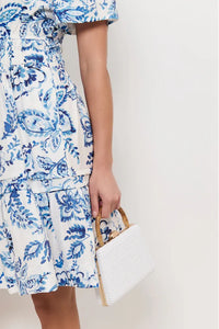 Bamboo Handle Weave Small Bag White