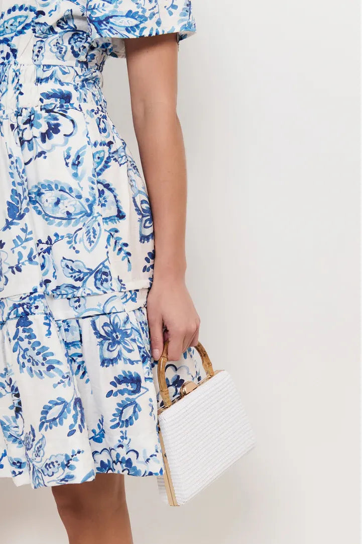 Bamboo Handle Weave Small Bag White