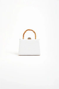 Bamboo Handle Weave Small Bag White