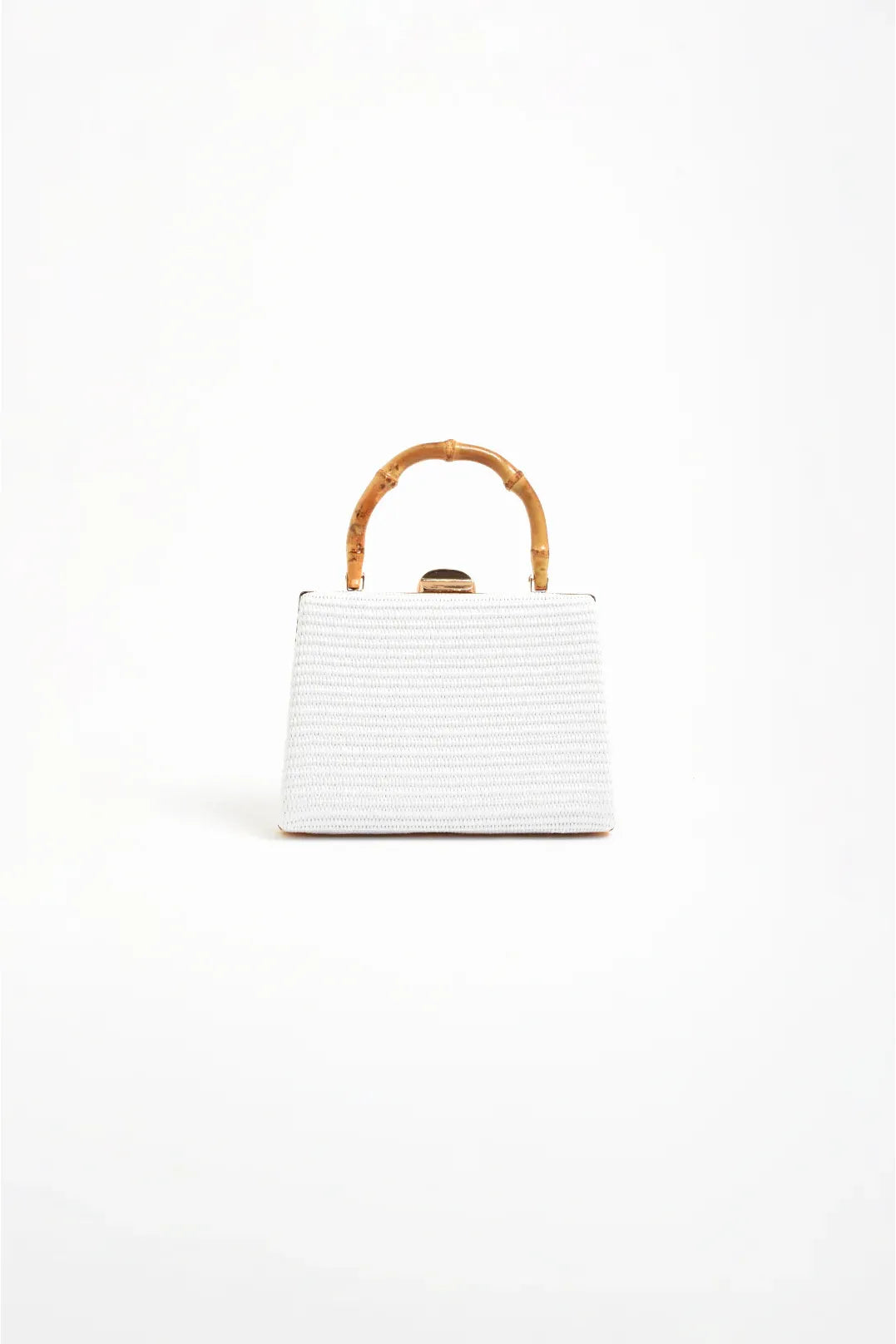 Bamboo Handle Weave Small Bag White
