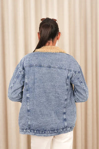 Stacy Fur Boyfriend Denim Jacket Blue