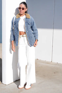 Stacy Fur Boyfriend Denim Jacket Blue