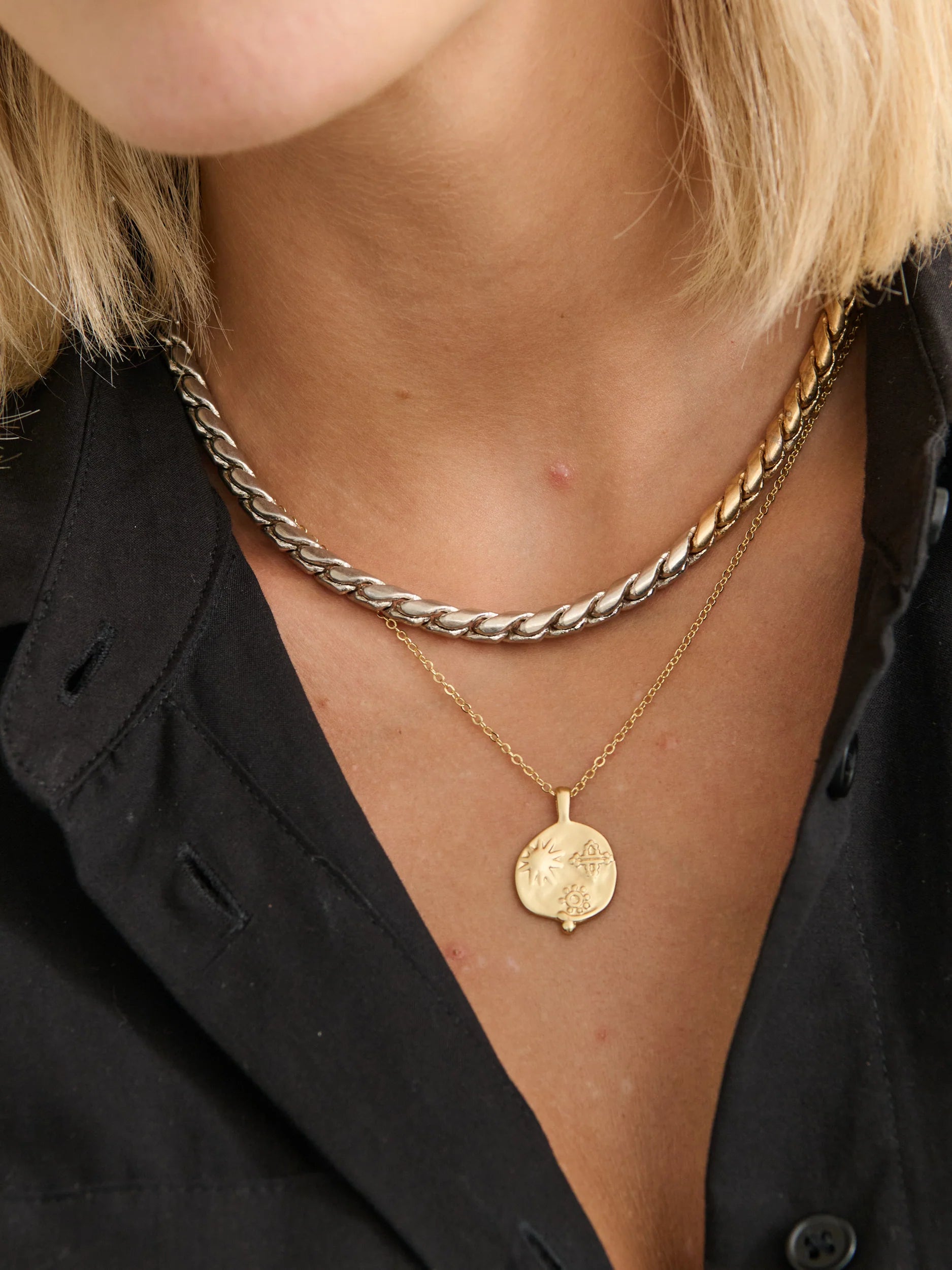 Ocean Coin Charm Matte 18k Gold Plated Necklace