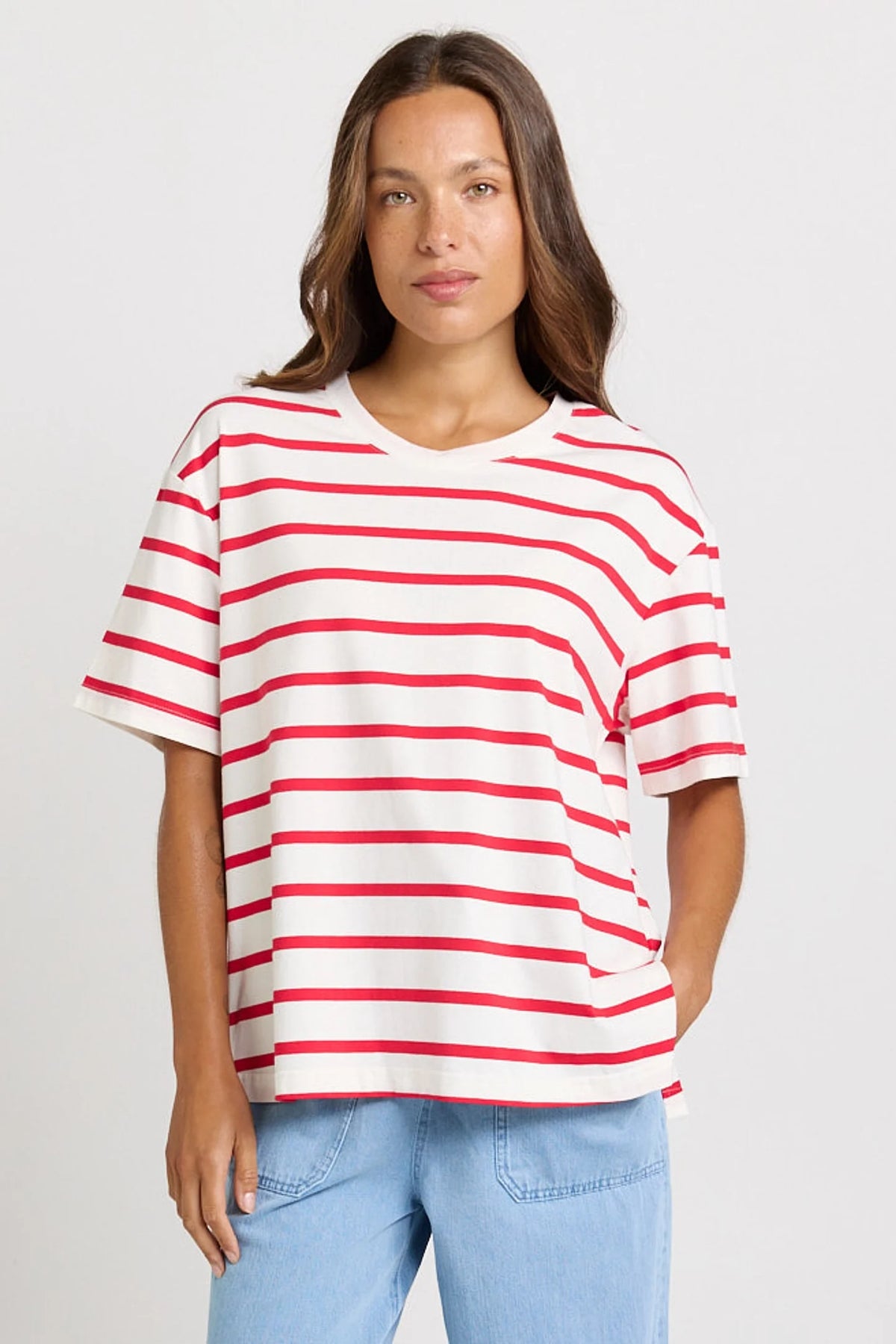 Relax Boxy Tee Red/ White Stripe