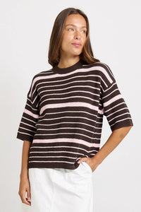 Dylan Knit Tee Chocolate/ Pink Stripe