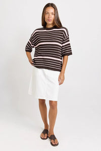 Dylan Knit Tee Chocolate/ Pink Stripe