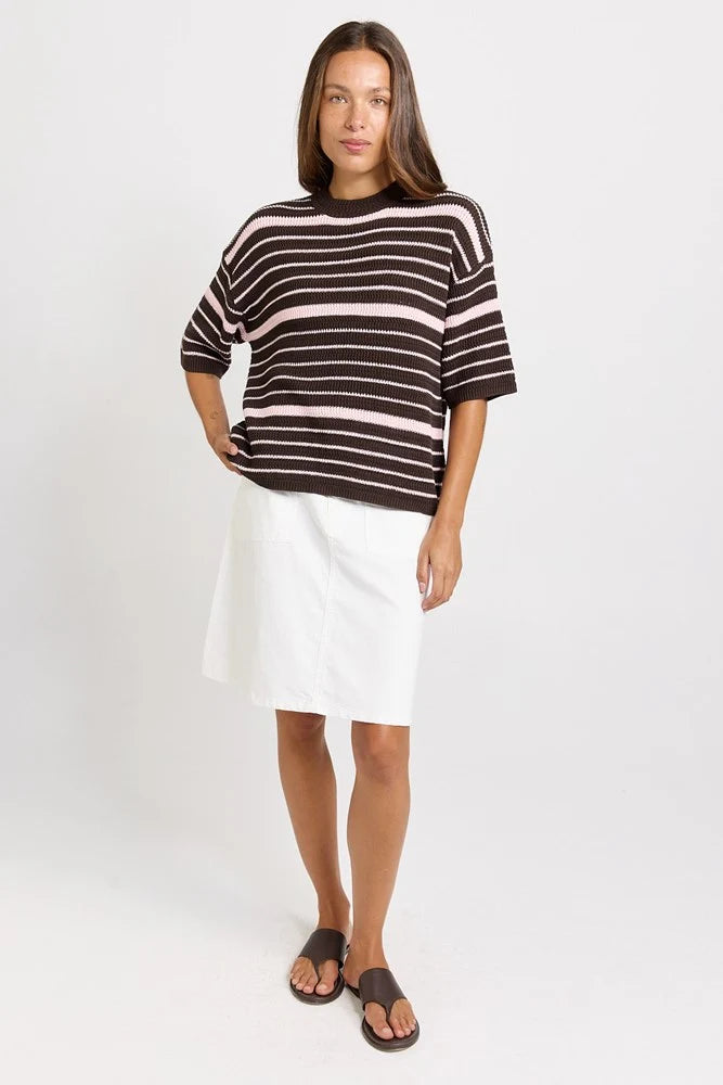 Dylan Knit Tee Chocolate/ Pink Stripe