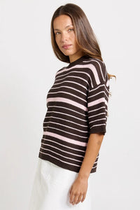 Dylan Knit Tee Chocolate/ Pink Stripe