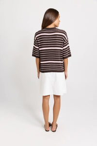 Dylan Knit Tee Chocolate/ Pink Stripe