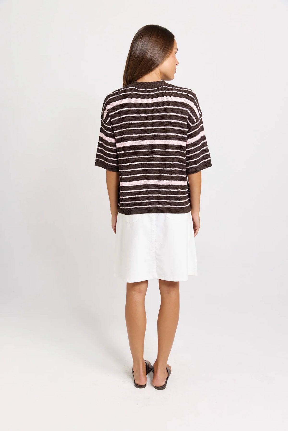 Dylan Knit Tee Chocolate/ Pink Stripe