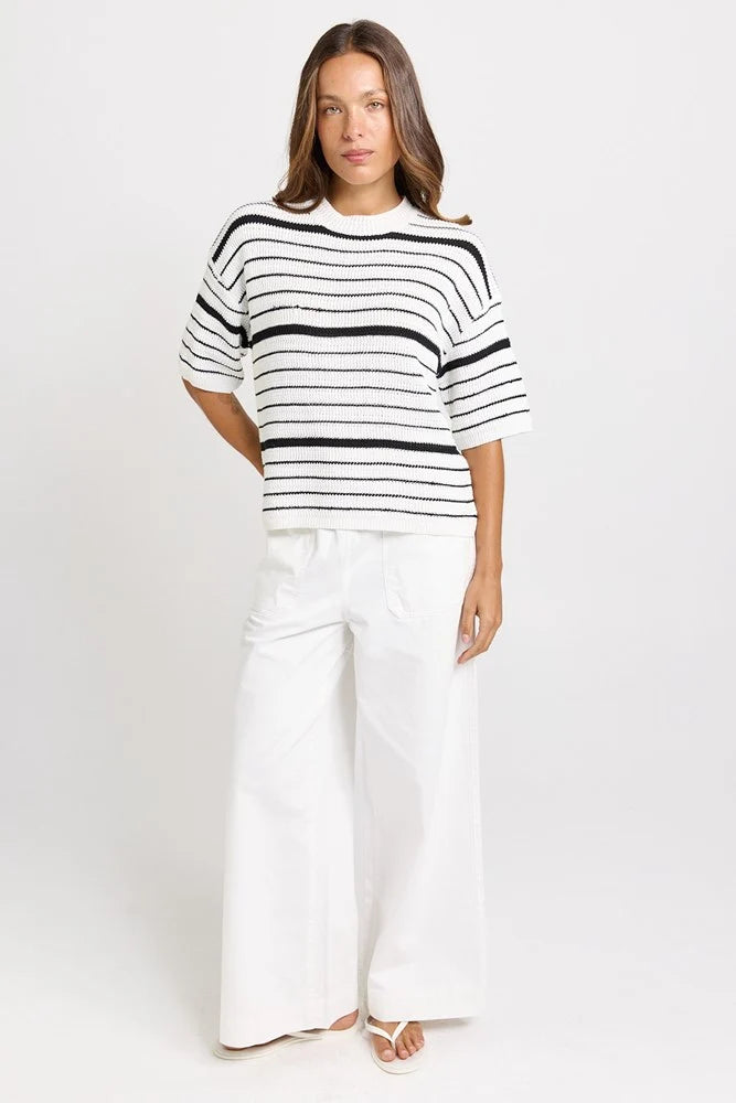 Dylan Knit Tee White/Black Stripe