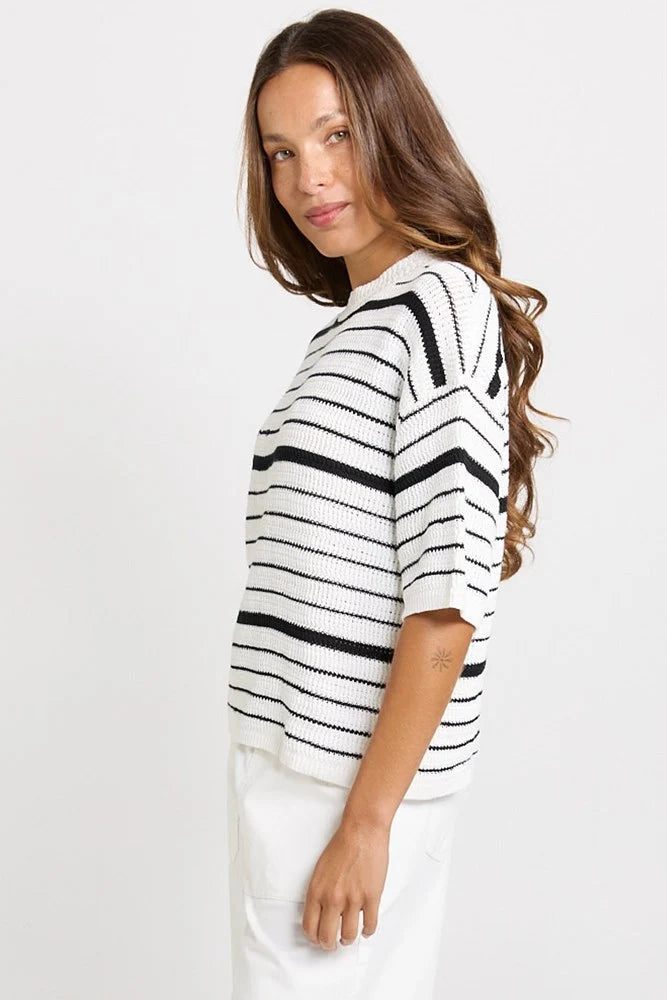 Dylan Knit Tee White/Black Stripe