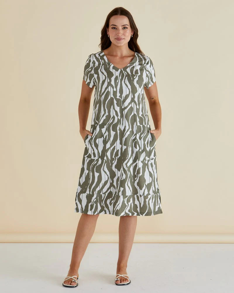 Elwood Dress Olive Geo Print