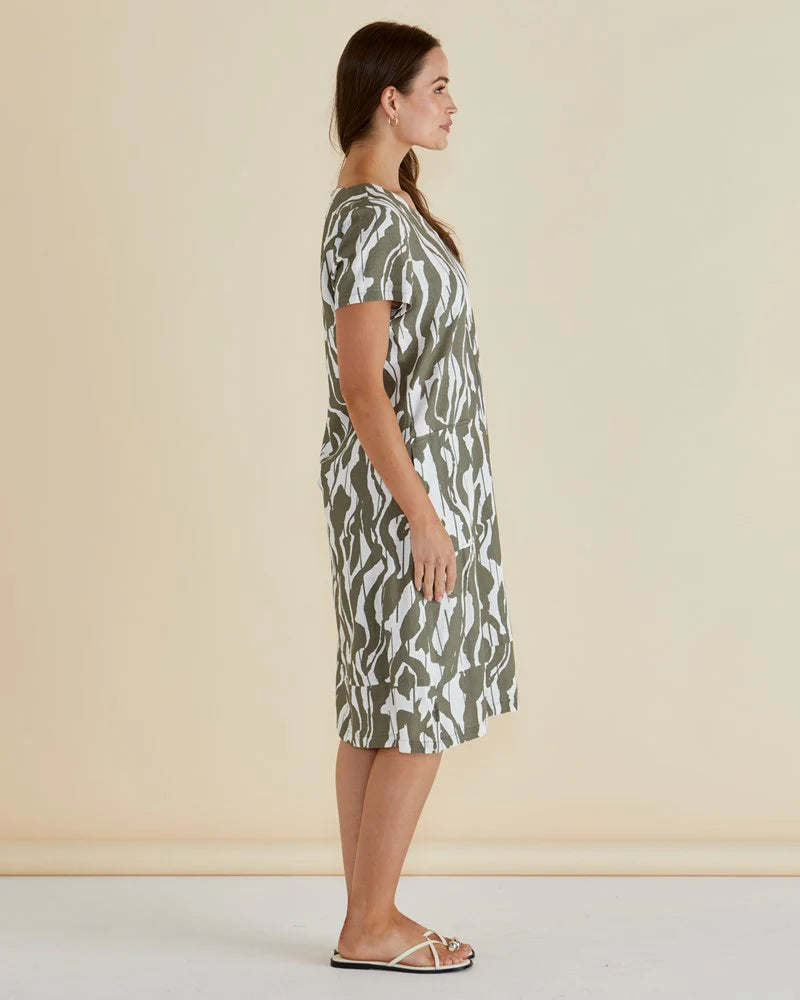 Elwood Dress Olive Geo Print