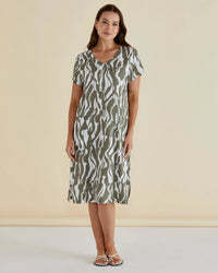 Elwood Dress Olive Geo Print