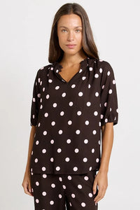 Joanne Blouse Chocolate Pink Spot