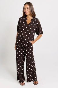 Joanne Blouse Chocolate Pink Spot