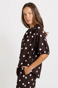 Joanne Blouse Chocolate Pink Spot
