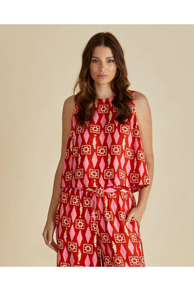 Copacabana Shell Top Sardinia Geo Print