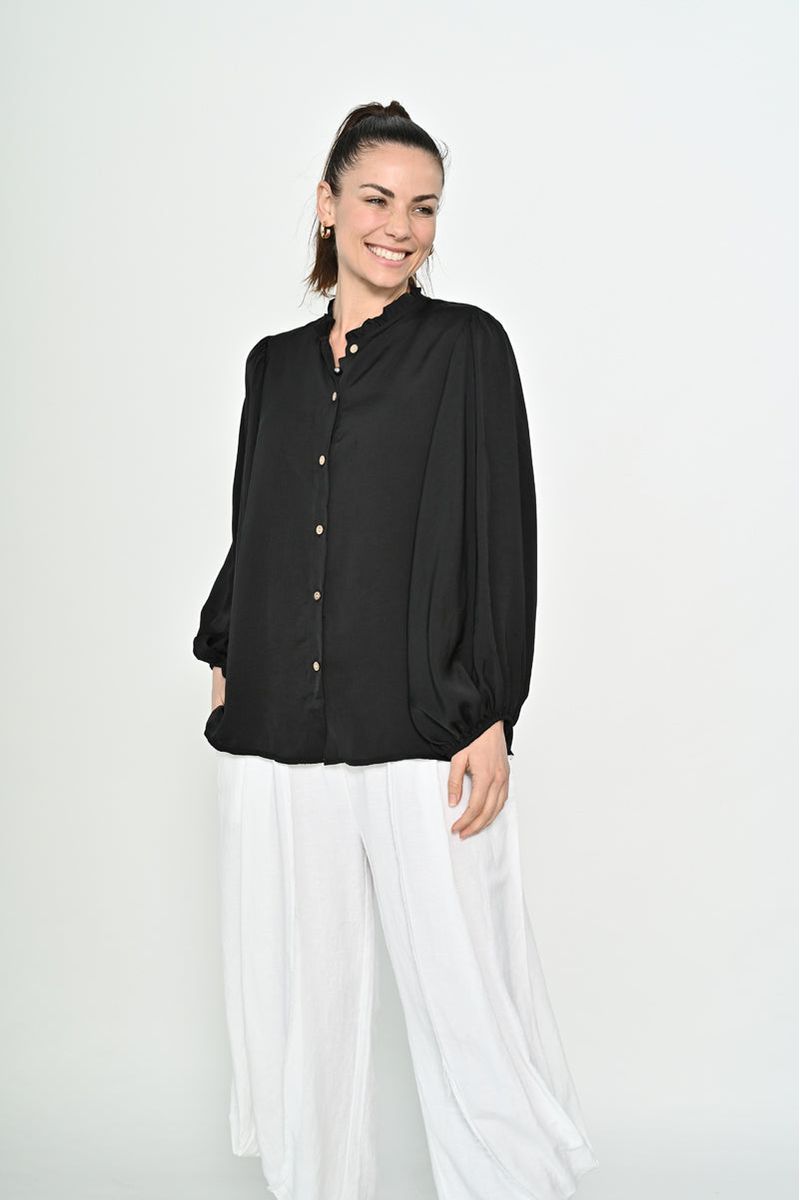 Nisha Frill Neck Top Black