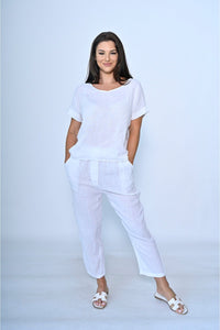 Tay V Neck Linen Top White