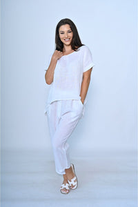 Tay V Neck Linen Top White
