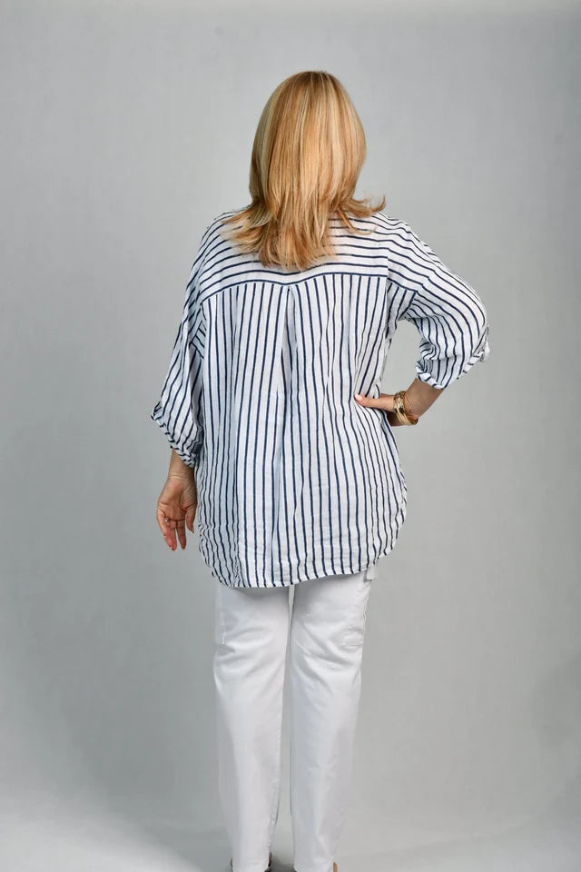 Serena Button Linen Shirt Navy