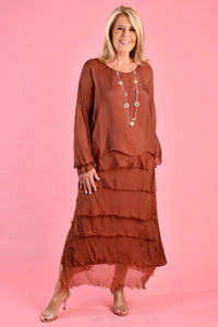Layered Silk Maxi Dress Walnut