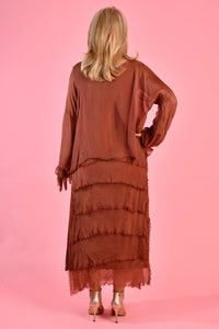 Layered Silk Maxi Dress Walnut