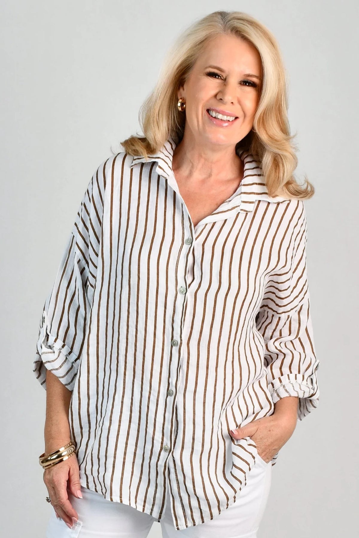 Serena Button Linen Shirt Mocha