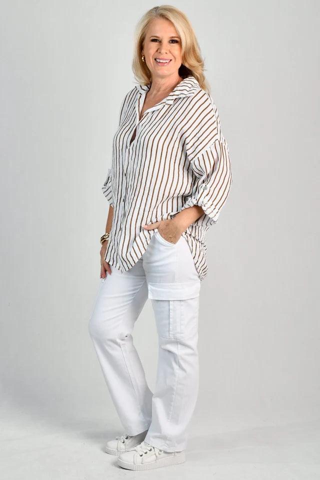 Serena Button Linen Shirt Mocha
