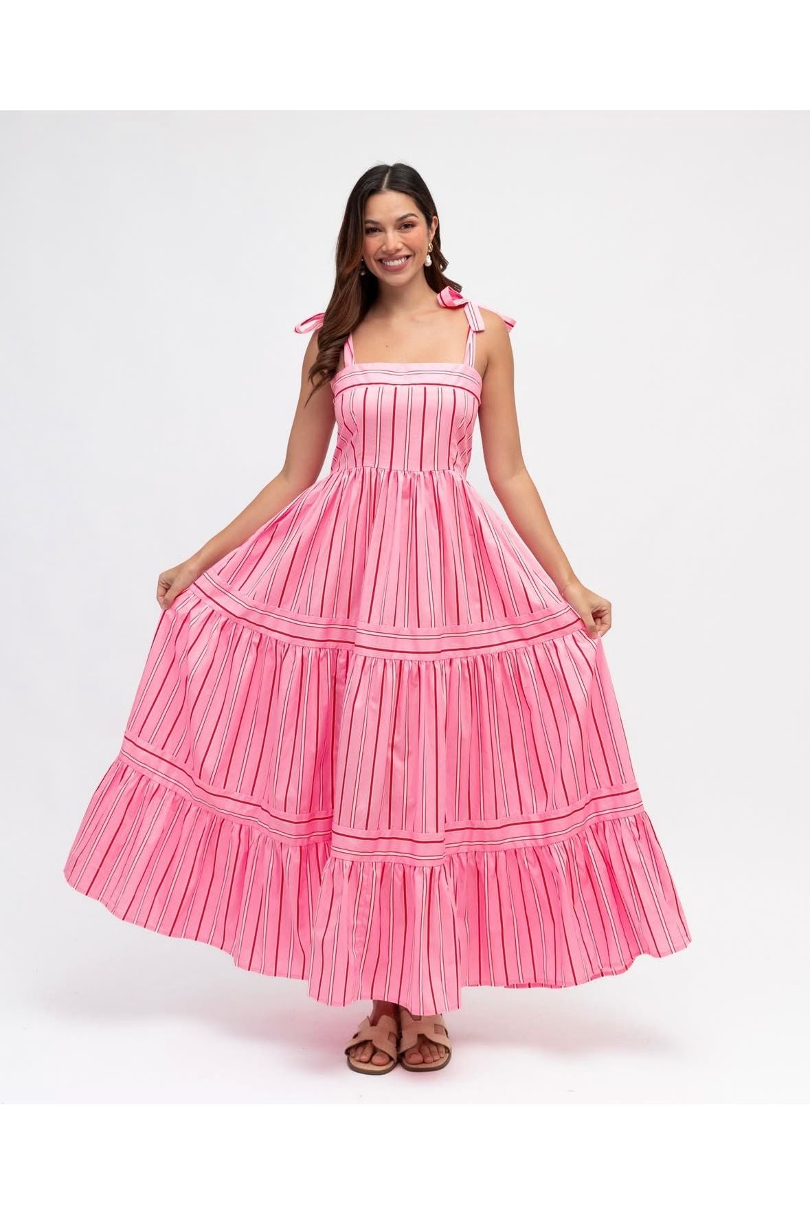 Sicily Stripe Maxi Dress Pink/Red