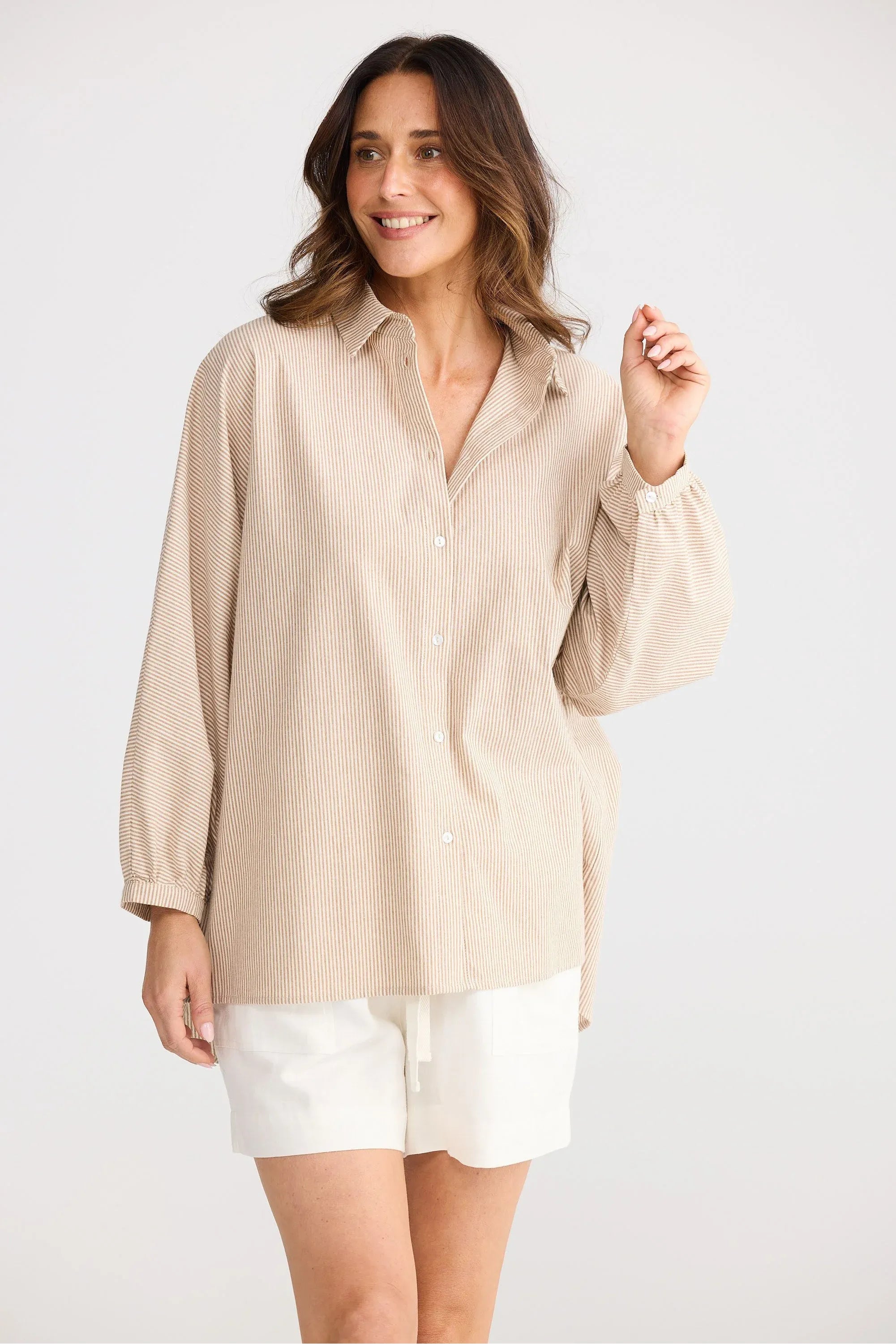 Monty Shirt Latte Pinstripe